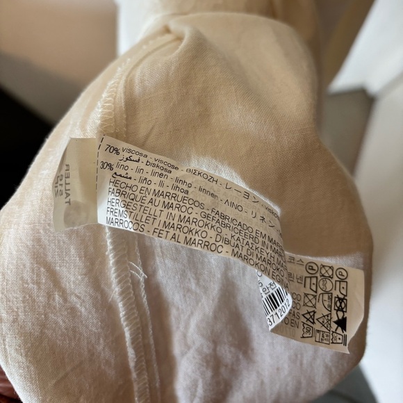 Zara Ecru Off White Cream Button Up Down Drawstring Pocket Linen Midi Dress - Picture 8 of 16